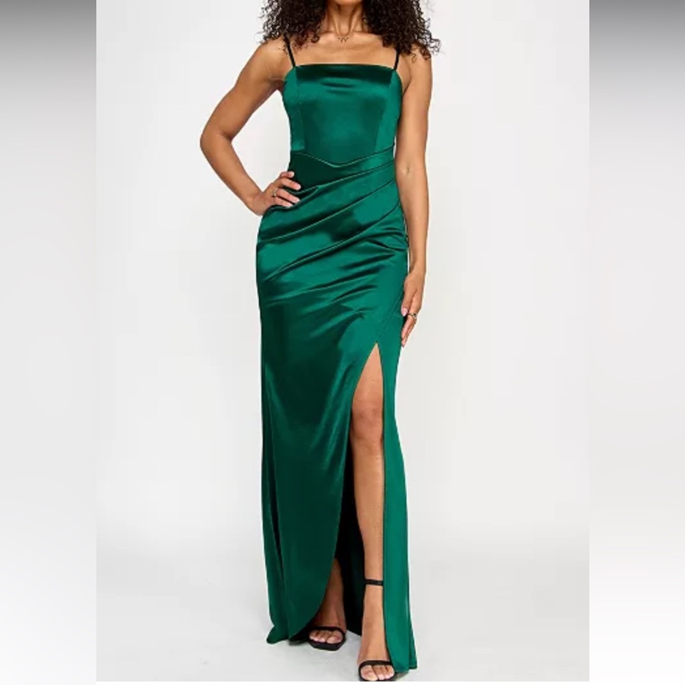 Emerald Sundae - Satin Pleated Slit Gown